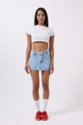 Asimetrik Bel Denim Mini Etek resmi